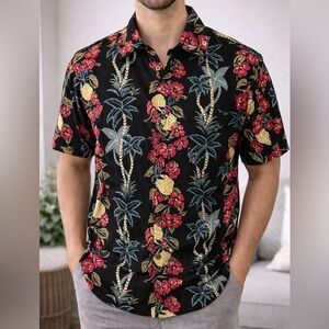 MENS pineapple connections button up BLACK DRESS SHIRT SIZE LARGE L​